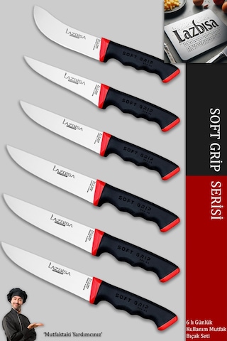 Lazbisa Mtf-060 Soft Grip Mutfak Bıçak Seti Et Ekmek Sebze Bıçağı 6 Lı Set Günlük Kullanım