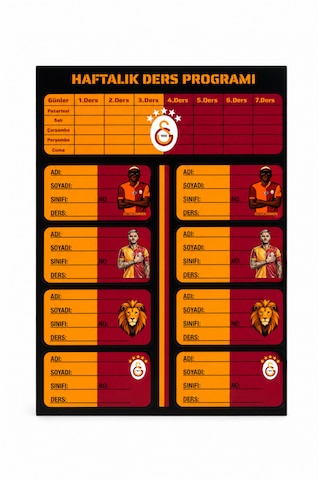 Galatasaray Lisanslı Haftalık Ders Programı Ve Okul Etiketi Seti - 12'li Taraftar Okul Seti Sarı - Kırmızı