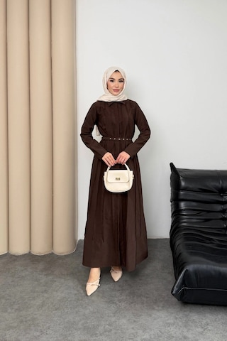 Mihran Butik Quenn Model Coupra Model Kumaş Kemer Detaylı Elbise Kahverengi