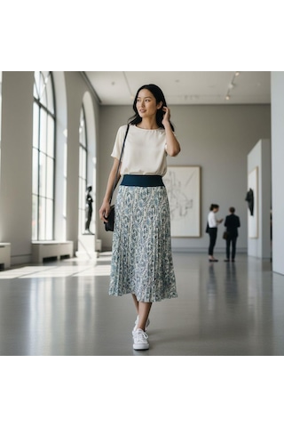 Şifon Beli Lastikli Etek 95 Cm - 38-50 Petrol Mavisi