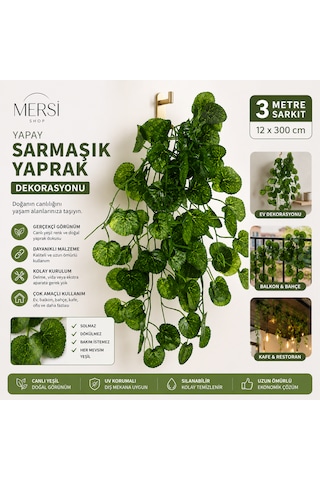 Yapay Sarmaşık Yaprak Dekorasyonu 3 Metre Sarkıt Yeşil Yapraklı Dekoratif Sarmaşık 12x300 Cm Açık Yeşil