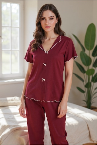 Bella Notte Pamuklu Bordo V Yaka Yazlık Pijama Takımı