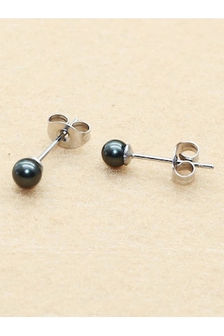 Siyah İnci Küçük Top Gümüş Küpe 6 Mm