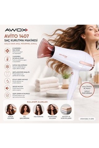 Awox 1407 Avito Saç Kurutma Makinesi 2200w Beyaz