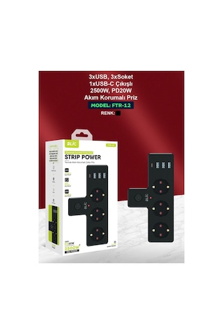 Ftr-12 - 3xusb-a 3xsoket 1xusb-c 2500 Pd20w Akım Korumalı Priz