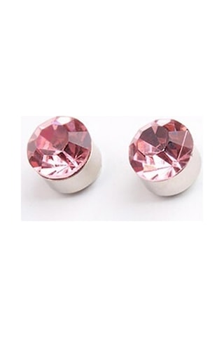 Pembe Zirkon Taşlı 4 Mm Mıknatıslı Deliksiz Küpe 1 Çift Manyetik Fake Küpe