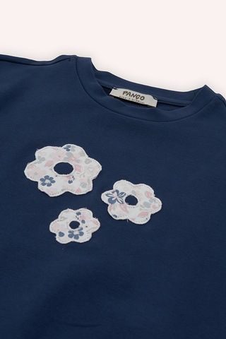 Panço Kız Bebek Çiçek Aplike Detaylı Lacivert Sweatshirt