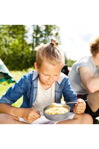 Lixada 3 Adet Titanyum Kase Seti Ultralight Titanyum Yemek Gri