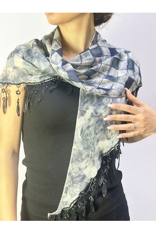 Gönülden Tasarım 150x45 Cm Çift Taraflı Desenli Ekose Füme Kadın Fular Renkli