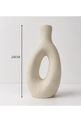 Dekoratif Vazo 24 Cm - Yapay Çiçek Vazosu - Modern Ev & Ofis Dekorasyon - Beyaz