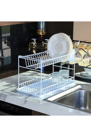 Hagenömür Boyu Paslanmaz Iki Katlı Tabaklık Bulaşıklık 50 Cm Beya Beyaz