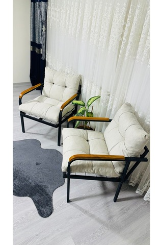 Madame Home Leylak Balkon, Bahçe,teras,cafe - Salon - Metal Kanepe Koltuk Takımı 1-1 Krem