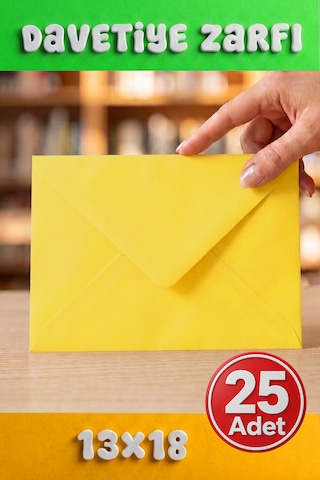 25 Adet 13x18 Cm Premium Kalite Davetiye Zarfı Sarı