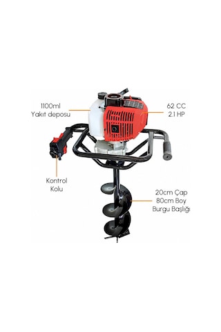 Haktaş Tmdb620 Benzinli Toprak Burgu Makinesi 62cc Çap 20 Cm