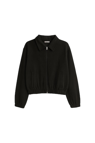 4764 Kadın Basic Fermuarlı Fitilli Örme Selanik Ceket Siyah Siyah