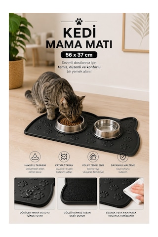 Kedi Beslenme Paspası Kedi Mama Matı Figürlü Yıkanabilir Kokusuz 56x37