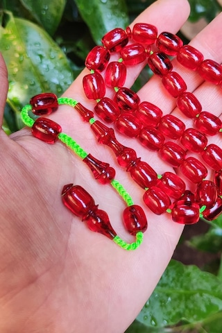 9x11 Mm Şeffaf Delim Kırmızı Katalin Tesbih - Ergin Baran Necef