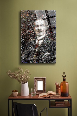 Atatürk Cam Tablo - Portre - Cam Tablo - Duvar Dekoru - Atatürk Portresi - Kaliteli Baskı Ata039 Atatürk Temalı Dekoratif Duvar Tablosu, Salon, Ofis Ve Çalışma Alanı Dekoru,
