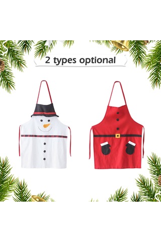 Springsun Noel Önlüğü Kadınlar İçin - Kar Taneli Desenli Mutfak Önlüğü  Seçeneği Beyaz