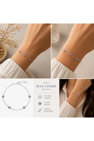 Servi 925 Ayar Blue Charm Bileklik-257 Gümüş