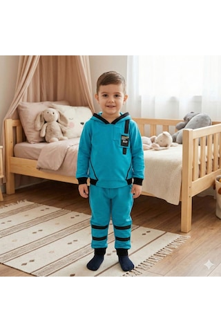 İkili Kapuşonlu Erkek Takım Mavi