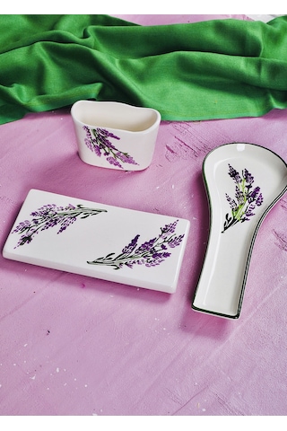 Piatti Naturali 3 Lü Mutfak Seti Lavanta Kaşık Altlığı Süngerlik Yağdanlık