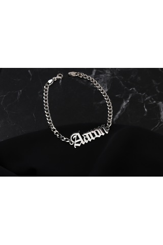Glorria Erkek Kişiye Özel Gothic İsimli Gurmet Zincirli Gümüş Bileklik