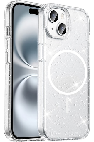 Apple Uyumlu iPhone 14 Kılıf M-safe Şarj Özellikli Parlayan Simli Saydam Renkli Mkst Maris Kap Şeffaf Şeffaf