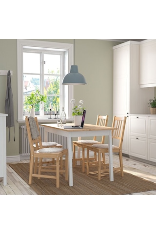 Mutfak Masası Takımı, Beyaz-kahverengi, 4 Sandalyeli beyaz