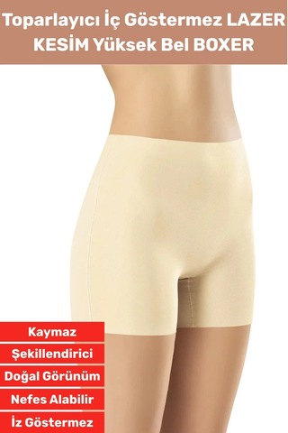 Özel Üretim İz İç Göstermez Kaymaz Sıkılaştırıcı Şekillendirici Lazer Kesim Yüksek Bel Boxer Korse Bej