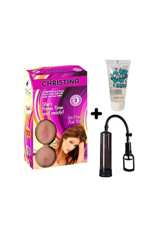 Truva Shop Chiristina 3 Işlevli Şişme Bebek + Penis Vakum Pompası + Jel
