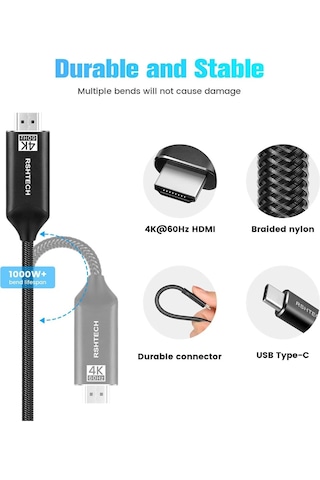 Rshtech Usb C - Hdmı Kablosu 1.8 Metre 4k 60hz Type C - Hdmı Kablosu 4k 60hz Örgü Kablo