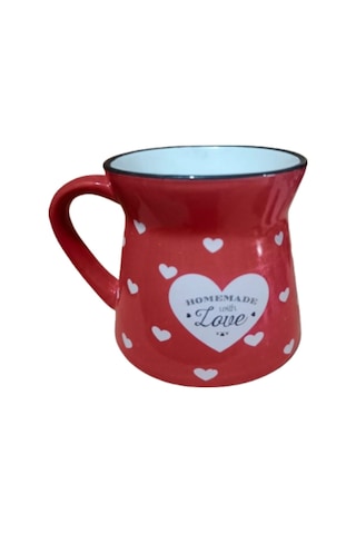 Seramik Kulplu Bardak Kalpli Desen Renli 250 Cc - Kırmızı Kırmızı