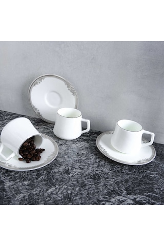 Evaliza Versailles Platin Double 12 Parça 6 Kişilik Kahve Fincan Takımı 130 Ml Platin