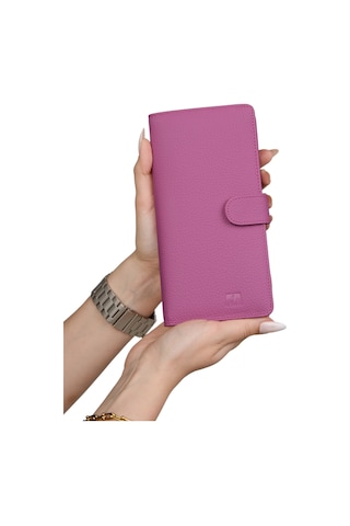 Mft Leather Hakiki Deri Unisex Cüzdan Twist 2323 Flother Mat Pembe