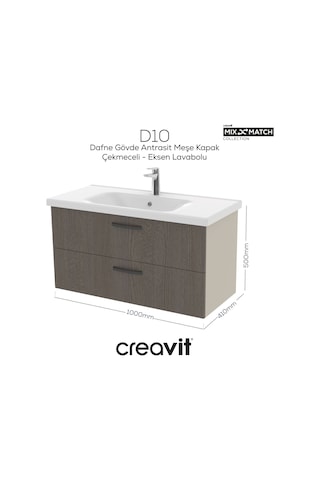 Creavit D20 100 Cm İki Çekmeceli Lavabo Dolabı Dafne Melamin Kapak Demonte Dafne