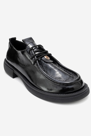 Luvishoes Luvi Shoes Band Siyah Kırışık Rugan Hakiki Deri Bağcıklı Kadın Loafer Ayakkabı Siyah