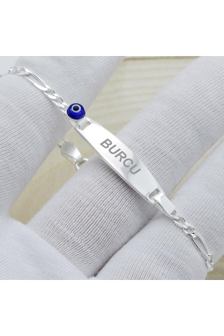 Nazar Boncuklu İsimli Gümüş Bebek Künye Çocuk Bileklik Csb02