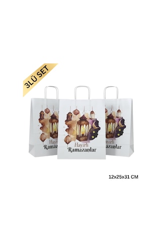 Ramazan Hediyelik Paketleme Çantası, 3lü Paket, Kandil Temalı Bey