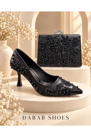 Dabab Shoes Vıanel Kadın Siyah Çiçek Nakışlı İnci Detaylı Sivri Burun 7 Cm Kadeh Topuklu Stiletto Ayakkabı Ve Abiye Çanta Dabab Shoes Vıanel Kadın Siyah Çiçek Nakışlı İnci Detaylı Sivri Burun 7 Cm Kadeh Topuklu Stiletto Ayakkabı Ve Abiye Çanta