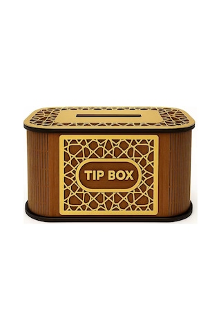 Kilitli Ahşap Bahşiş Kutusu Tip Box Aynalı Altın Renk Pleksi Kaplamalı Kumbara
