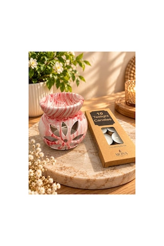Mermer Desenli Seramik Buhurdanlık Ve 10 Lu Tealight Mum /bej Turuncu Bej-krem Mermer Desenli Seramik Buhurdanlık Ve 10 Lu Tealight Mum /bej Turuncu Bej-krem
