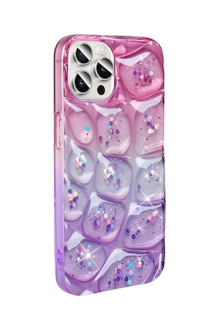 Zore Apple Uyumlu iPhone 14 Pro Max Kılıf Simli 3d Desenli Hacar Kapak - Pembe-mor N/a