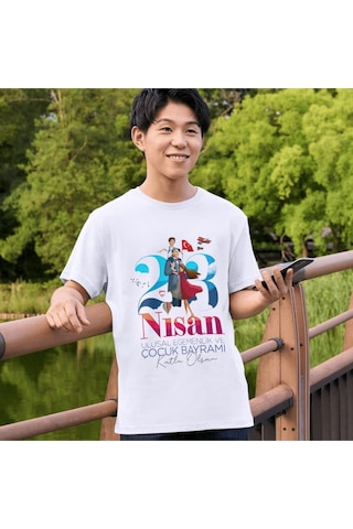 Alpşan Ticaret 23 Nisan Tişört 23 Nisan T-shirt Beyaz Çocuk Yetişkin Tişört Unisex T-shirt Çocuk Bayramı 56 Beyaz