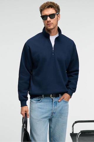 Grimelange BAXTER Erkek Dik Yakalı Fermuarlı Relaxed Lacivert Sweatshirt