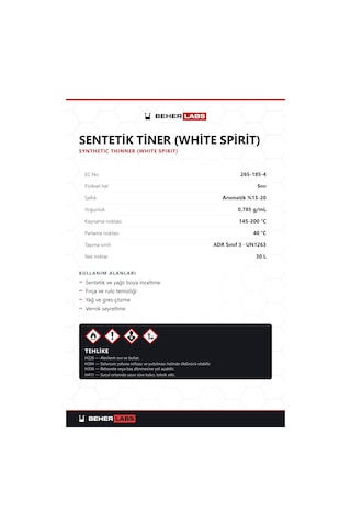 Beherlabs Sentetik Tiner White Spirit 30 L