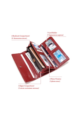 Humerpaul Moda Kadınlar Hakiki Deri Cüzdan Rfıd Engelleme Üç Kat Kredi Kart Tutucu Lüks Uzun Kadın Telefon Manşonlar Kırmızı