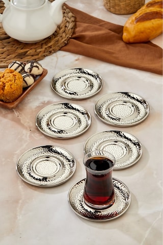 Cooker 6'lı Metal Dövme Desen Çay Tabağı Gold Ckr3576 Gold