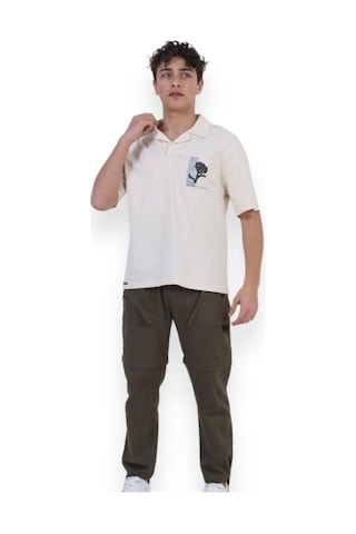 Zekids Erkek Çocuk Pamuklu Rahat Kesim Oversize Polo Yaka Tshırt-11813-krem Krem