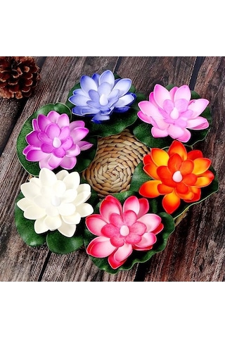 Dekor Düğün Mumları 6 Adet Işıklı Su Mumu Suda Yüzen Lotus Çiçekleri Pilli Mum Water Floating Candle
